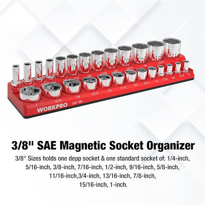 WORKPRO Magnetic Socket Organizer, 3/8-Inch SAE Socket Holder, Socket Trays - Image 2