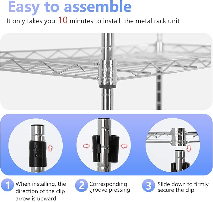 FDW 3 Tier Wire Shelving Units Metal Storage Rack 23L x 13W x 30H Adjustable - Image 4