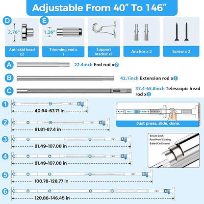 AIZESI 41-144 Inch Heavy Duty Silver Tension Curtain Rod - Image 2
