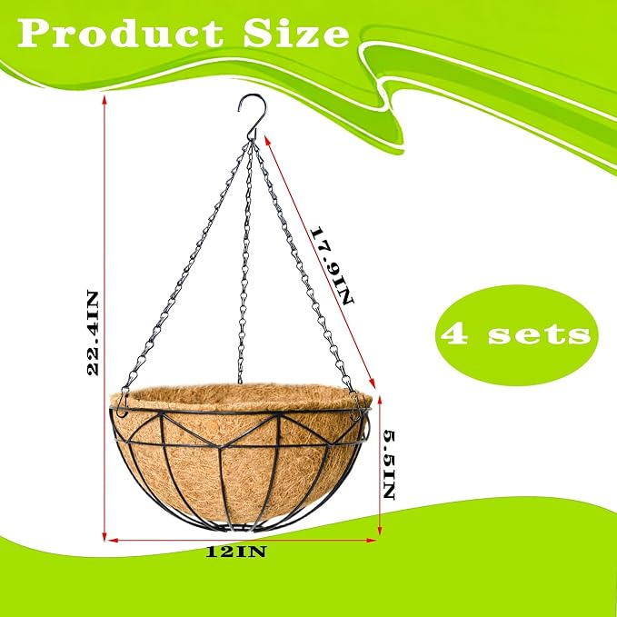4 Pack 12 Inch Black Wire Hanging Planter - Image 5
