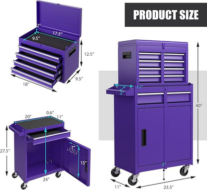 Goplus Purple Tool Chest, 5 Drawers Rolling Tool Cabinet w/Detachable Top - Image 3