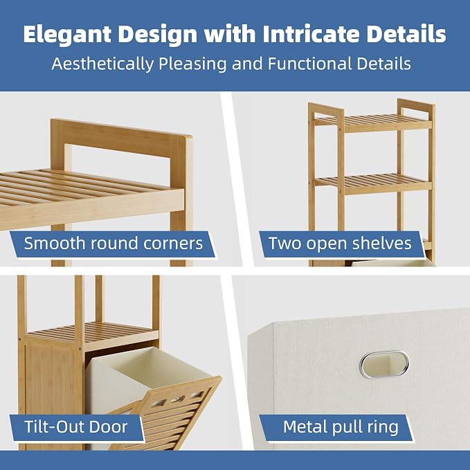HITNET Tilt Out Laundry Hamper, Bamboo Laundry Basket - Image 6