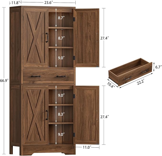 Tall Storage Cabinet with 2 Adjustable Shelves & 1 Large Drawer, Kitchen Pantry - Image 3