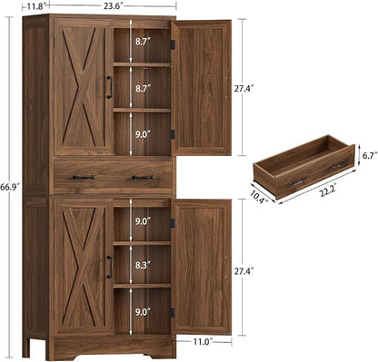 Tall Storage Cabinet with 2 Adjustable Shelves & 1 Large Drawer, Kitchen Pantry - Image 3