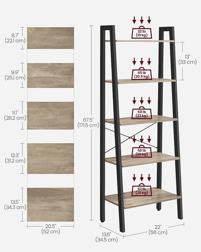 VASAGLE Ladder Shelf, 5-Tier Bookshelf, Storage Rack, Bookcase - Image 3