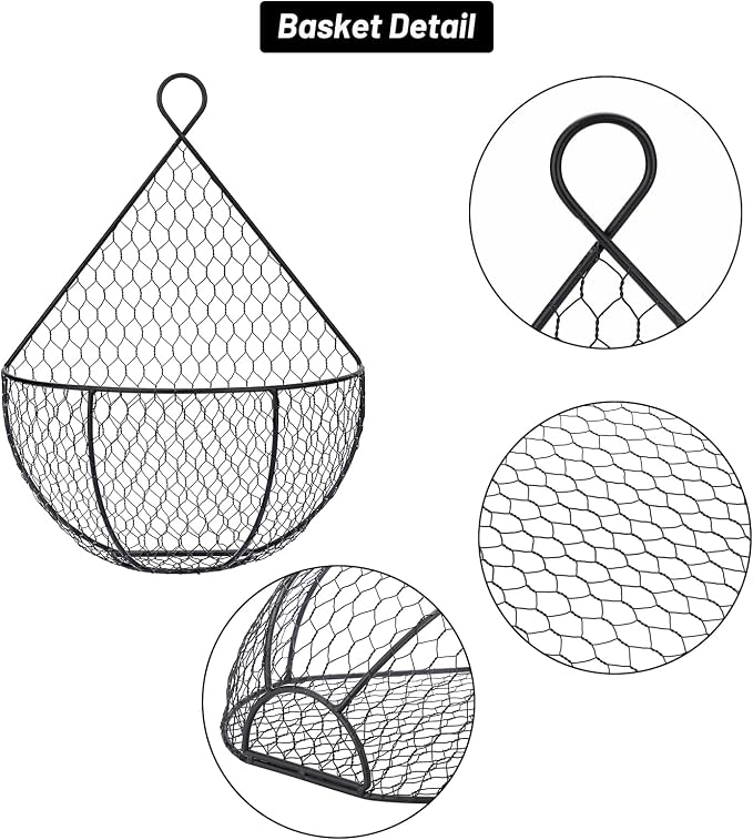BSTKEY Set of 2, Wall-Mounted Hanging Metal Fruit Vegetable Baskets Hanging - Image 3