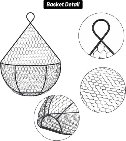 BSTKEY Set of 2, Wall-Mounted Hanging Metal Fruit Vegetable Baskets Hanging - Image 3