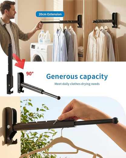 BaiNong Pull Out Wall Mounted Clothes Drying Rack Black 13" Foldable | Laundry - Image 3