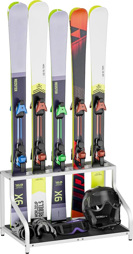 Ski Storage Rack for Garage — Freestanding Ski Holder for 5 Pair Skis, Indoor by Mondazie