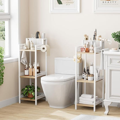 Slim Bathroom Storage Shelf Unit, 3 Tier Corner Storage, Rustic Makeup Organizer - Image 4