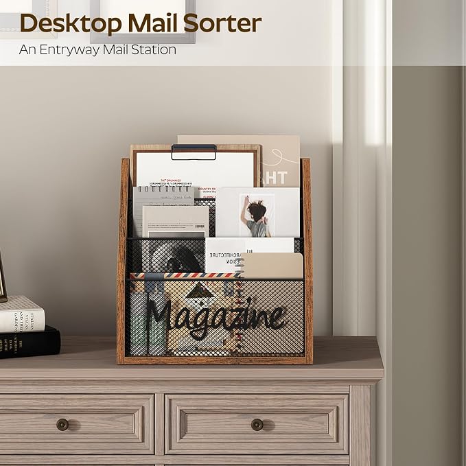Magazine Holder, Wood Magazine Rack Floor, Mail Organizer Countertop, Magazine - Image 3
