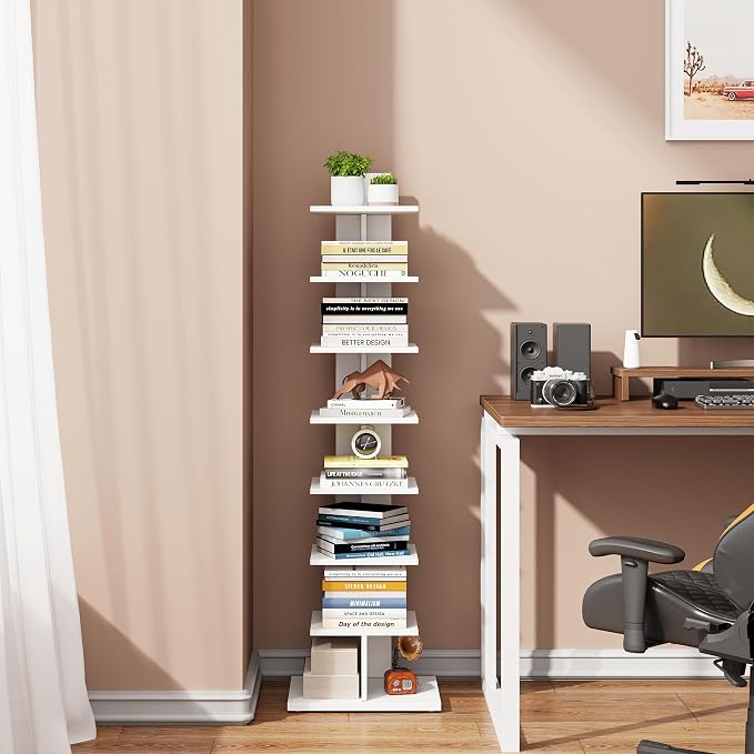 TUTOTAK Book Shelf, Narrow Spine Bookshelf, 8-Tier Bookcase - Image 8