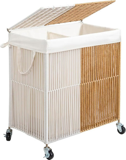 WOWLIVE Laundry Hamper with Wheels, Handwoven Rolling Laundry Basket with Lid by WOWLIVE