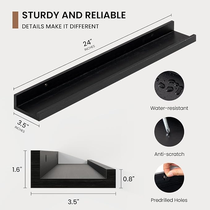 Picture Ledge Shelf, Floating Shelves Set of 2, 24 Inches Solid Wood Nursery - Image 3