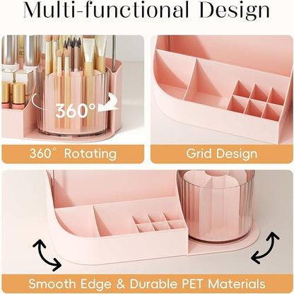 Rotating Makeup Organizer w/Makeup Brush Holder, 2 Tier Bathroom Countertop - Image 5