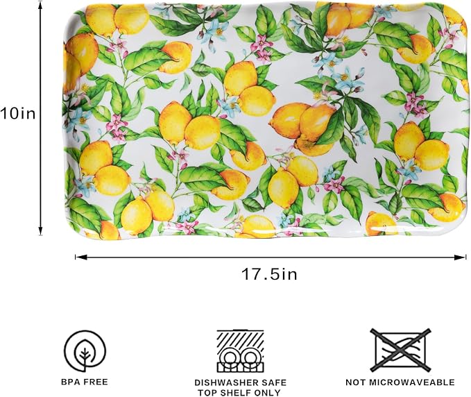 LEHAHA Melamine Lemon Large Rectangular Serving Tray/Platters Set of 2 - Image 7