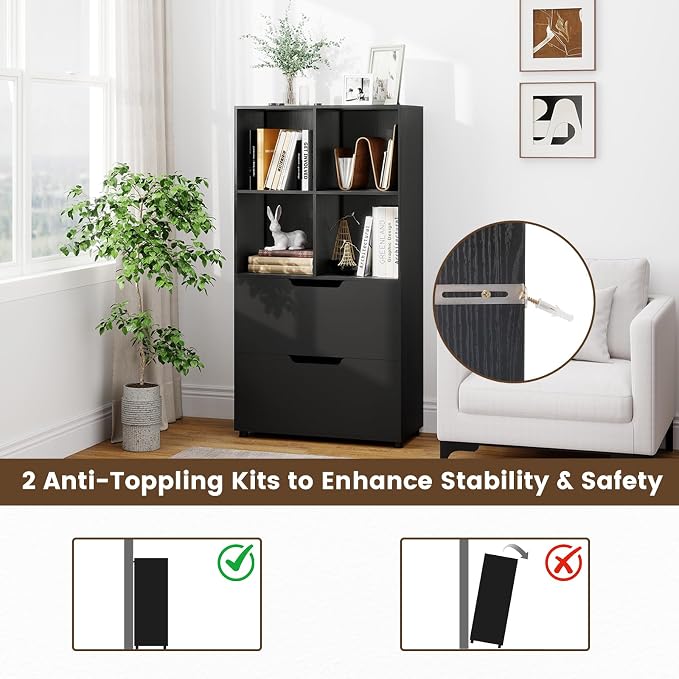 GOFLAME 4-Tier Bookcase with 2 Drawers, 51” Tall Bookshelf with 4-Cube Open - Image 5