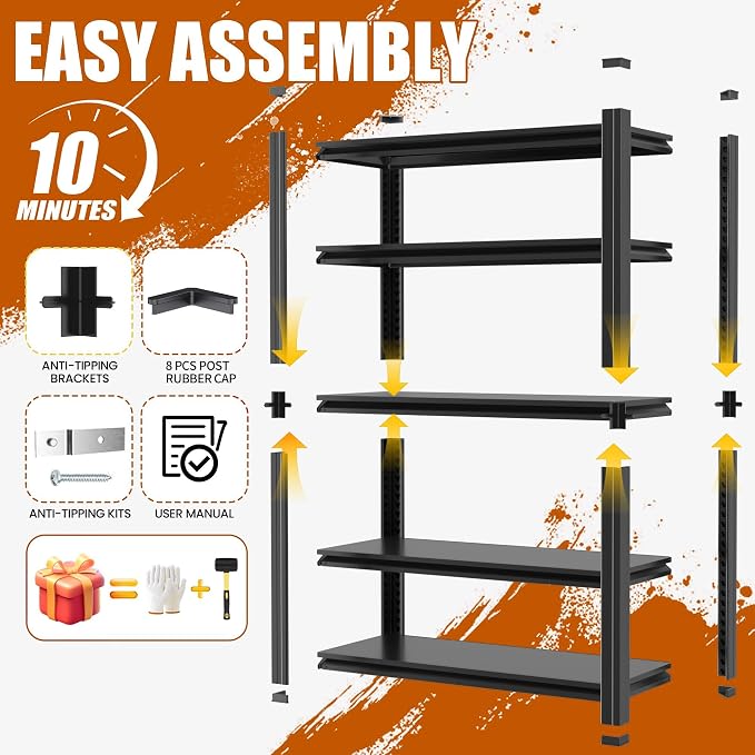 4-Shelf Heavy Duty Plastic Storage Shelves, 500lb Capacity, Large Modular - Image 8