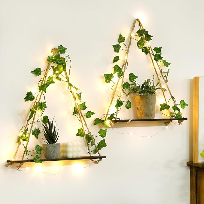 Artilady 2 Pack Artificial Ivy Wall Hanging Shelves Boho Floating Shelves Wall by Artilady