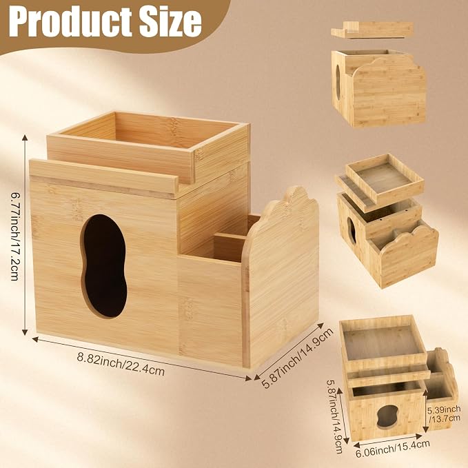 Wooden Tissue Box Cover with Storage Tray, Makeup Organizer and Phone Holder - Image 2