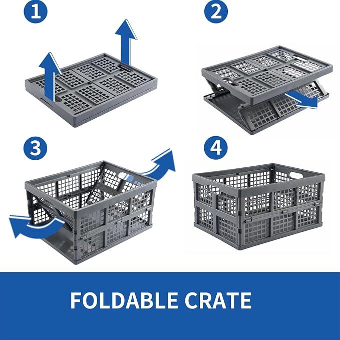 3-Pack Plastic Collapsible Storage Crates-30L, Foldable Plastic Crates - Image 4