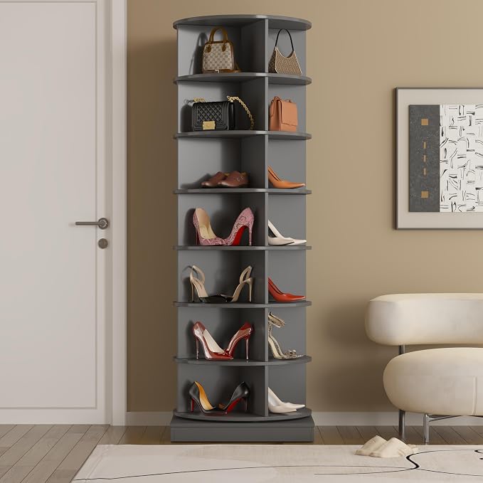 6 Tier / 7 Tier Rotating Shoe Rack Tower, Modern Free Standing 360° Revolving by XIAOSENLIN