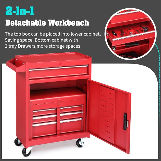 Winado 4-Drawer Rolling Tool Chest, 2-in-1 Large Storage Toolbox, Lockable - Image 6