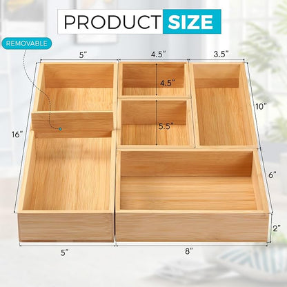 Fabsome Bathroom Drawer Organizer, Bamboo Box Bin - Image 2