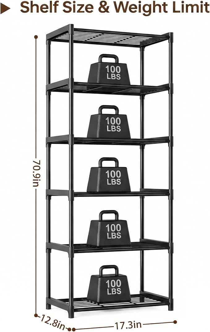 6-Tier Storage Shelves with Plastic Connectors – Metal Shelf Organizer - Image 3