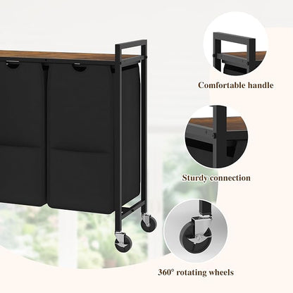 3-Section Laundry Hamper with Shelf Pull-Out Removable 12.8 gal Bags, Metal - Image 5