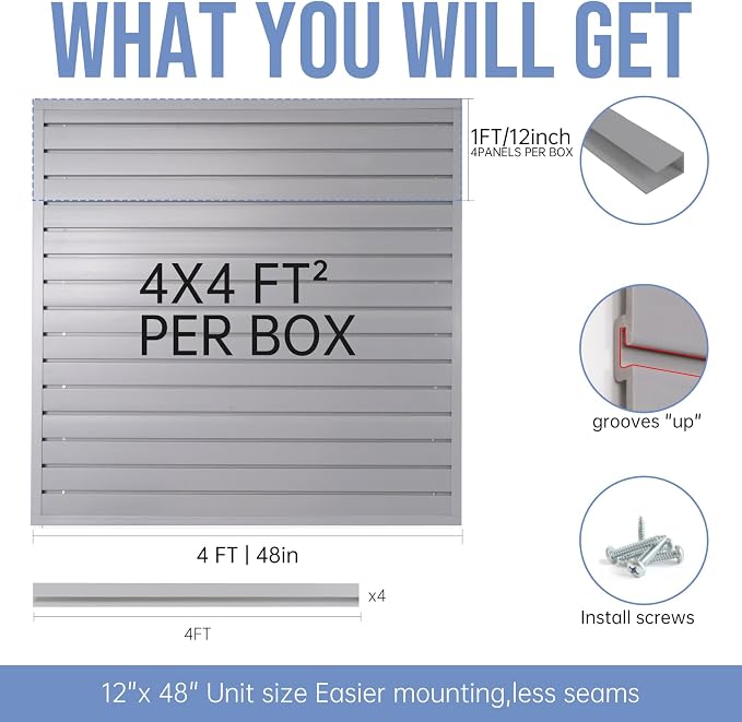 Slatwall Panels Garage Slat Wall Storage Systems 4'x4', Slat Wall Paneling - Image 4