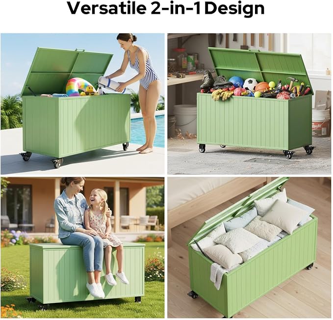 Outdoor Storage Box with Wheels 150 Gallon, Metal Deck Boxes Outdoor Waterproof - Image 7