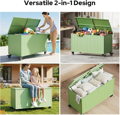 Outdoor Storage Box with Wheels 150 Gallon, Metal Deck Boxes Outdoor Waterproof - Image 7