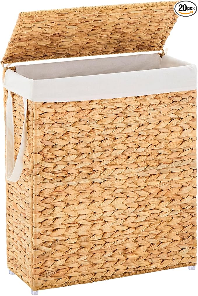 Handwoven Slim Laundry Hamper by LGENHOOMHandwovenNaturalWaterHyacinthBasket