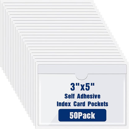Chinco 50 Pack 3" x 5" Clear Adhesive Pockets, Index Card Pockets - Image 8