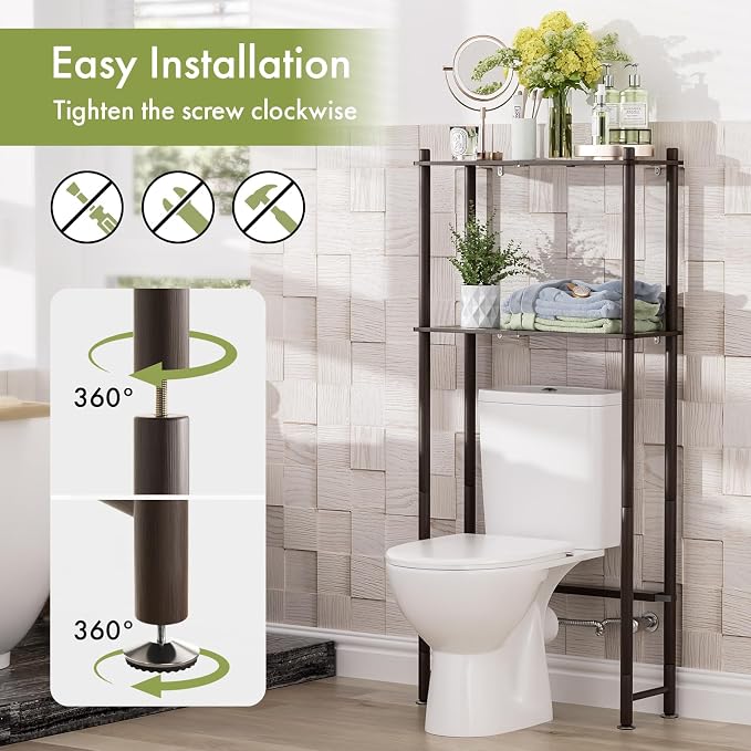 AmazerBath Bamboo Over The Toilet Storage Shelf, 2-Tier Over Toilet Bathroom - Image 5