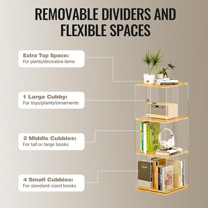 TAKEKIT 3-Tier Rotating Bookshelf, 360° Spinning Book Shelf Tower - Image 8