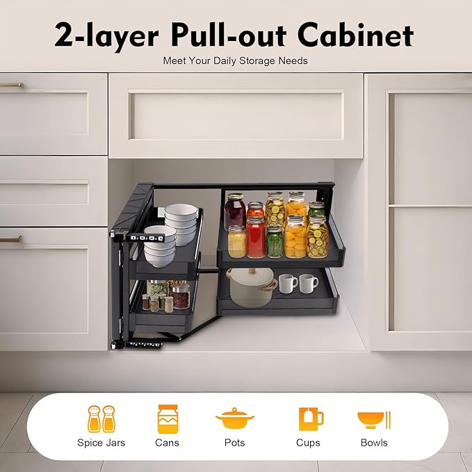 Blind Corner Cabinet Pull Out Organizer, 14 Inch 2 Tiers Pull Out Shelf - Image 6