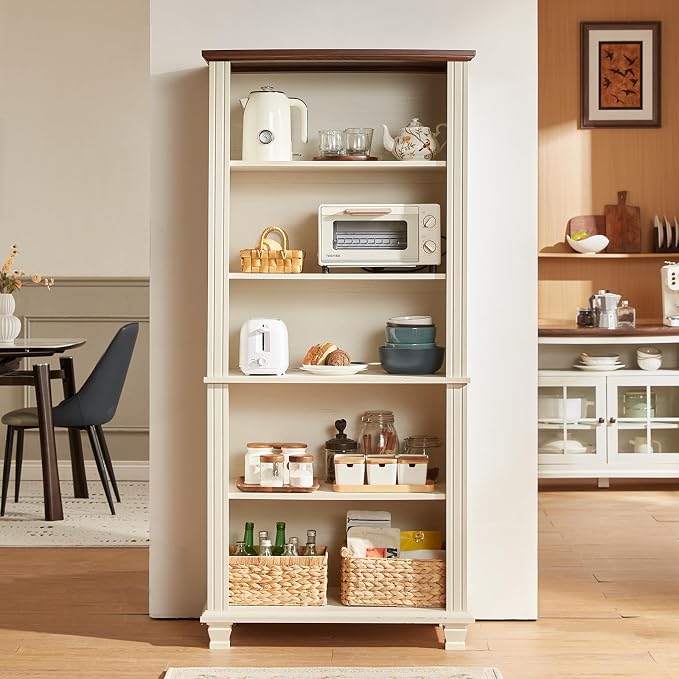 70" Tall White Bookshelf, 5 Tier Wood Book Shelf - Image 6