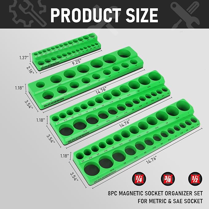 8PCS Magnetic Socket Organizer Set, Magnetic Socket Holder, 1/2" Metric & SAE - Image 3