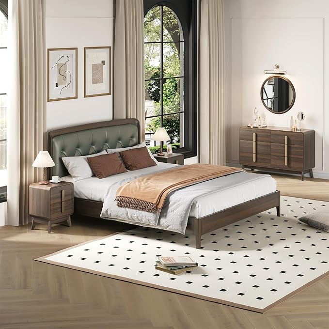 Mid Century Modern Bedroom Set, 6 Drawer Dresser and Nightstand Sets - Image 3