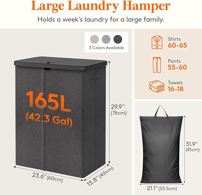 Lifewit 165L Large Laundry Basket - Image 4