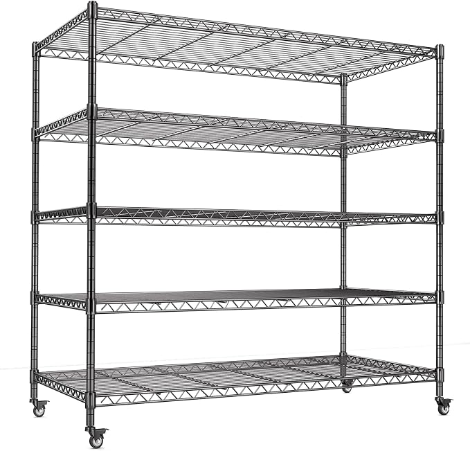 AIRAJ 5 Tier Wire Shelving | 46” W Rolling Wire Rack by AIRAJ