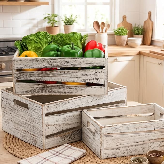 AVLA 3 Pack Wooden Storage Crates, Rustic Nesting Container Bin - Image 9