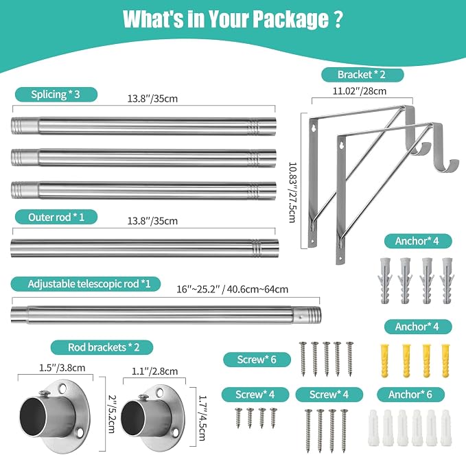 Closet Rod, 16 to 75 Inch Closet Rods Heavy Duty Adjustable Clothes Rods - Image 7