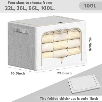 FHSQX 3 Pack Clothes Storage Bins Foldable Metal Frame Storage Box Stackable - Image 2
