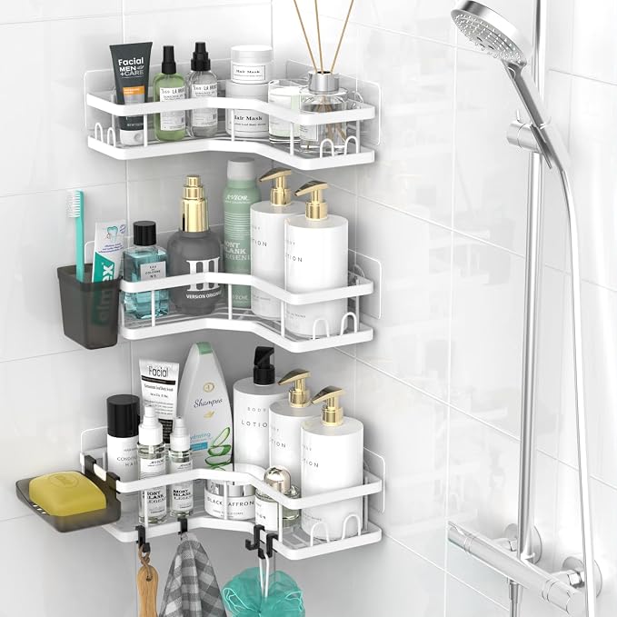 AKTECKE Corner Shower Caddy Bathroom Organizer Adhesive Shower Rack Bathtub - Image 2