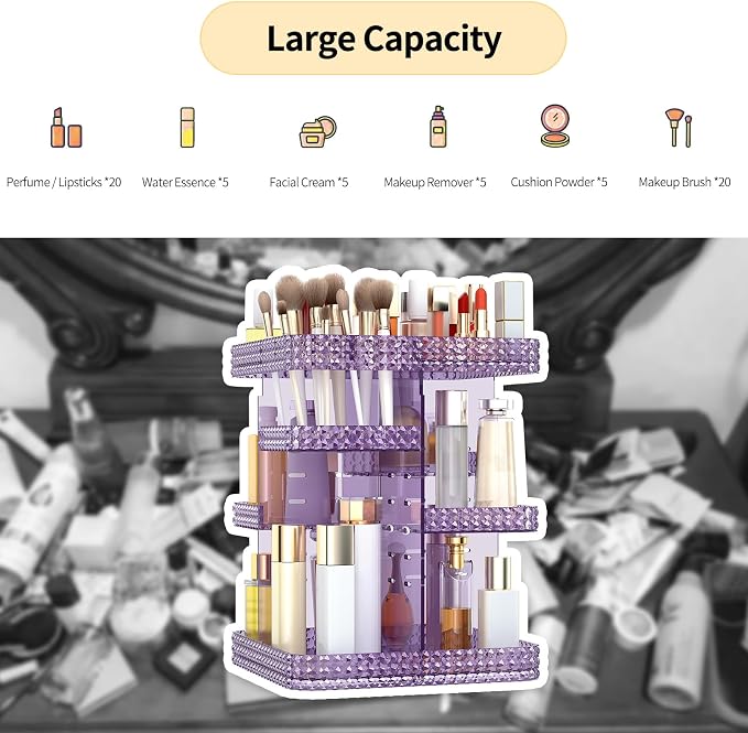 Rotating Makeup Organizer, Large Capacity Cosmetic Display Case, Acrylic - Image 2