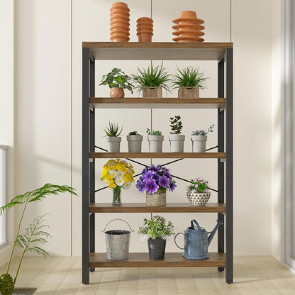 5-Tier 39.37" Wide Heavy Duty Bookshelf, Industrial Wood and Metal Bookshelf - Image 7