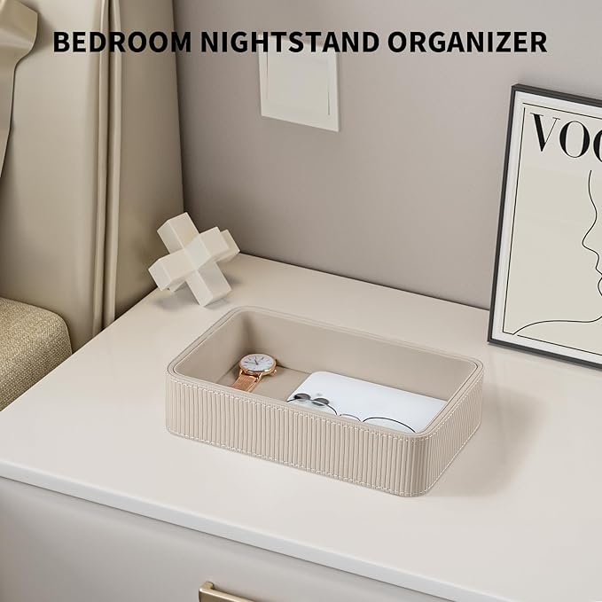 PU Leather Valet Tray Organizer, Small Nightstand Organizer Bedside Desktop - Image 4